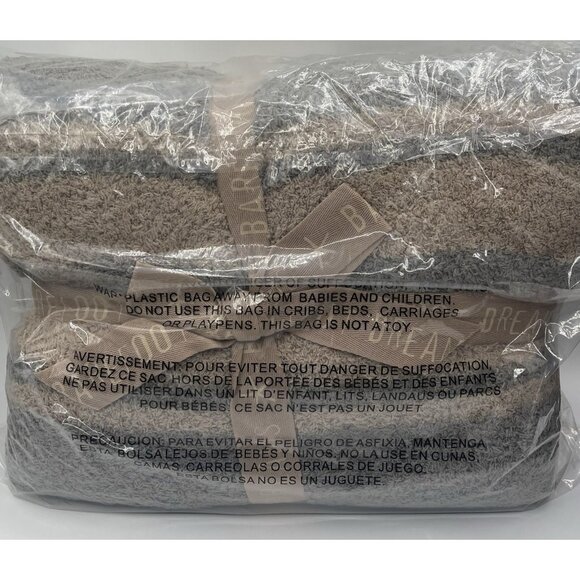 Barefoot Dreams CozyChic Stripe Solid Blanket Size 45”x60” Beige Gray - Picture 4 of 5